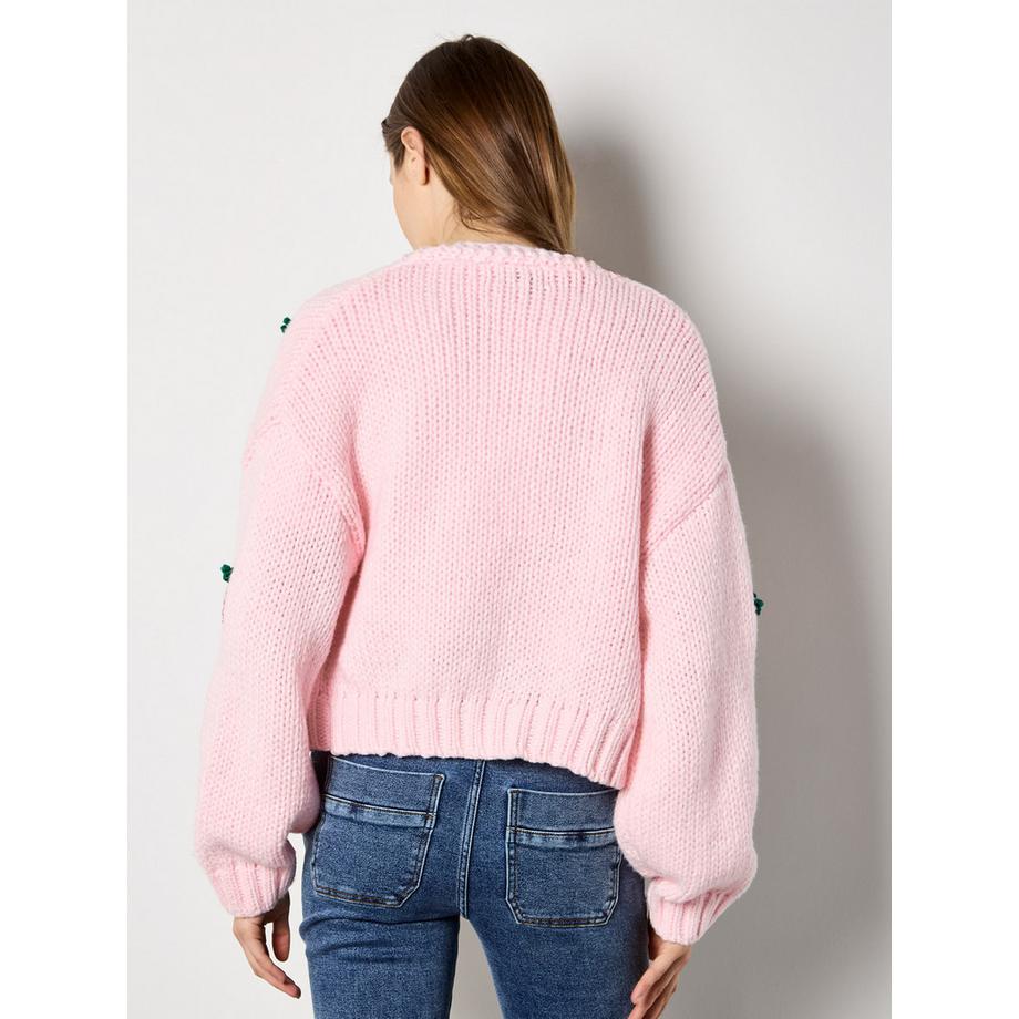 APRICOT Cardigan Maille Épaisse Motif Fraises  