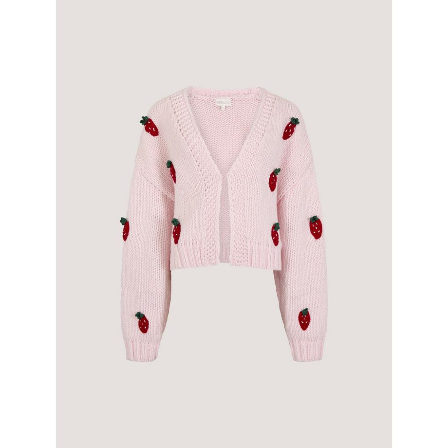 APRICOT Cardigan Maille Épaisse Motif Fraises  