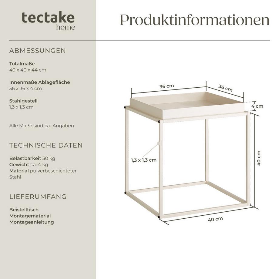 Tectake Beistelltisch Cambridge Stahl mit Ablage in Tablettform  