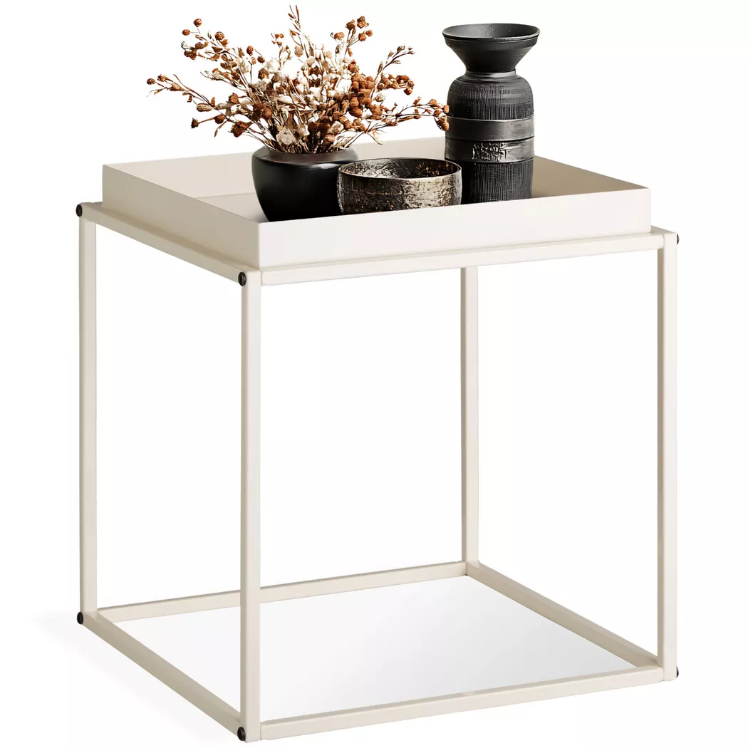 tectake Bedside Table Cambridge - With Tray-Shaped Shelf, 40 X 40 X 44 Cm in Cream