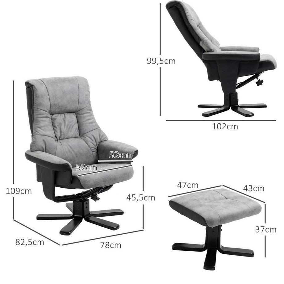 Northio  Relaxsessel mit Hocker, Drehbarer Fernsehsessel, TV Sessel mit Liegefunktion,Mikrofaser Grau, 78 x 82,5 x 109 cm 