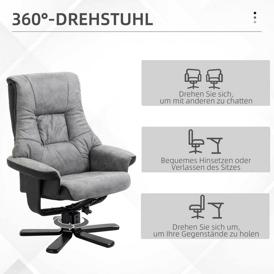 Northio  Relaxsessel mit Hocker, Drehbarer Fernsehsessel, TV Sessel mit Liegefunktion,Mikrofaser Grau, 78 x 82,5 x 109 cm 