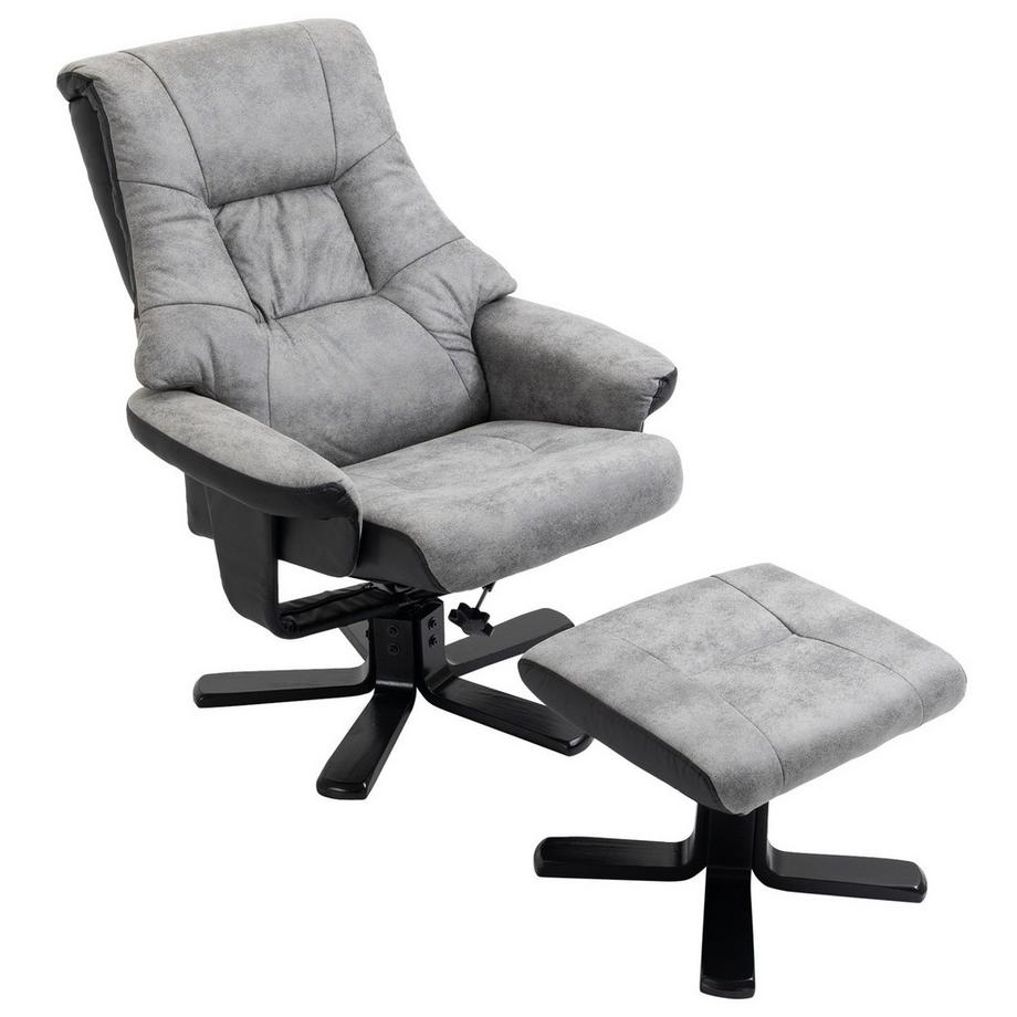 Northio  Relaxsessel mit Hocker, Drehbarer Fernsehsessel, TV Sessel mit Liegefunktion,Mikrofaser Grau, 78 x 82,5 x 109 cm 