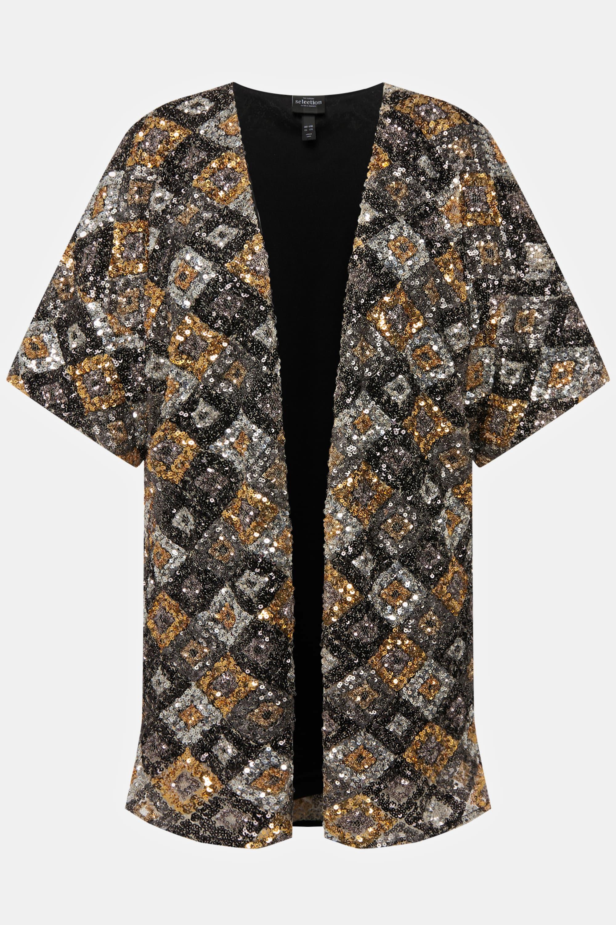 Ulla Popken  Kimono-Jacke, Metallic-Pailletten, Oversized, Halbarm 