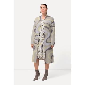 Long-Strickjacke, Jacquard-Strickmuster, offene Form