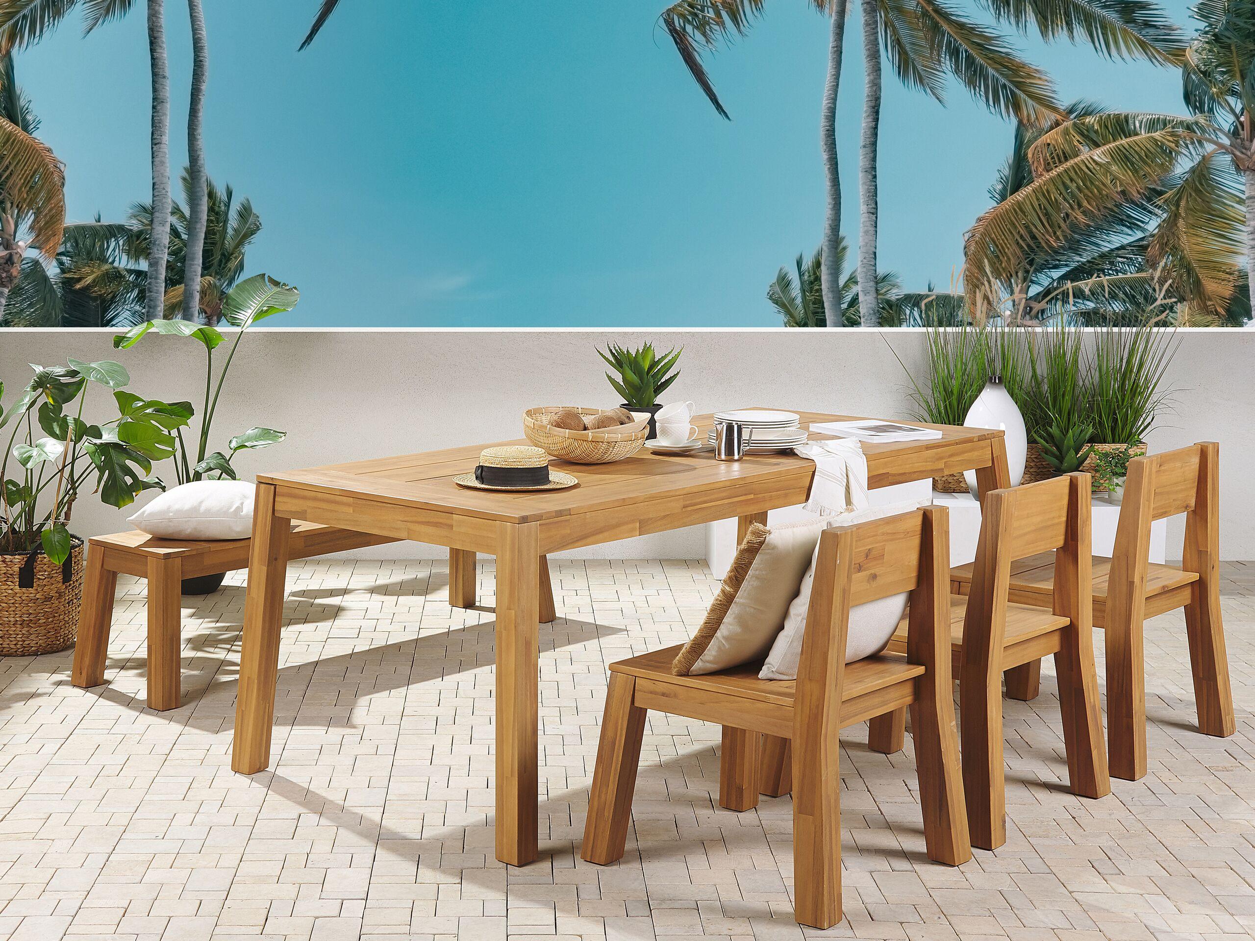 Beliani Tables avec chaises et banc en Acacia Traditionnel LIVORNO  