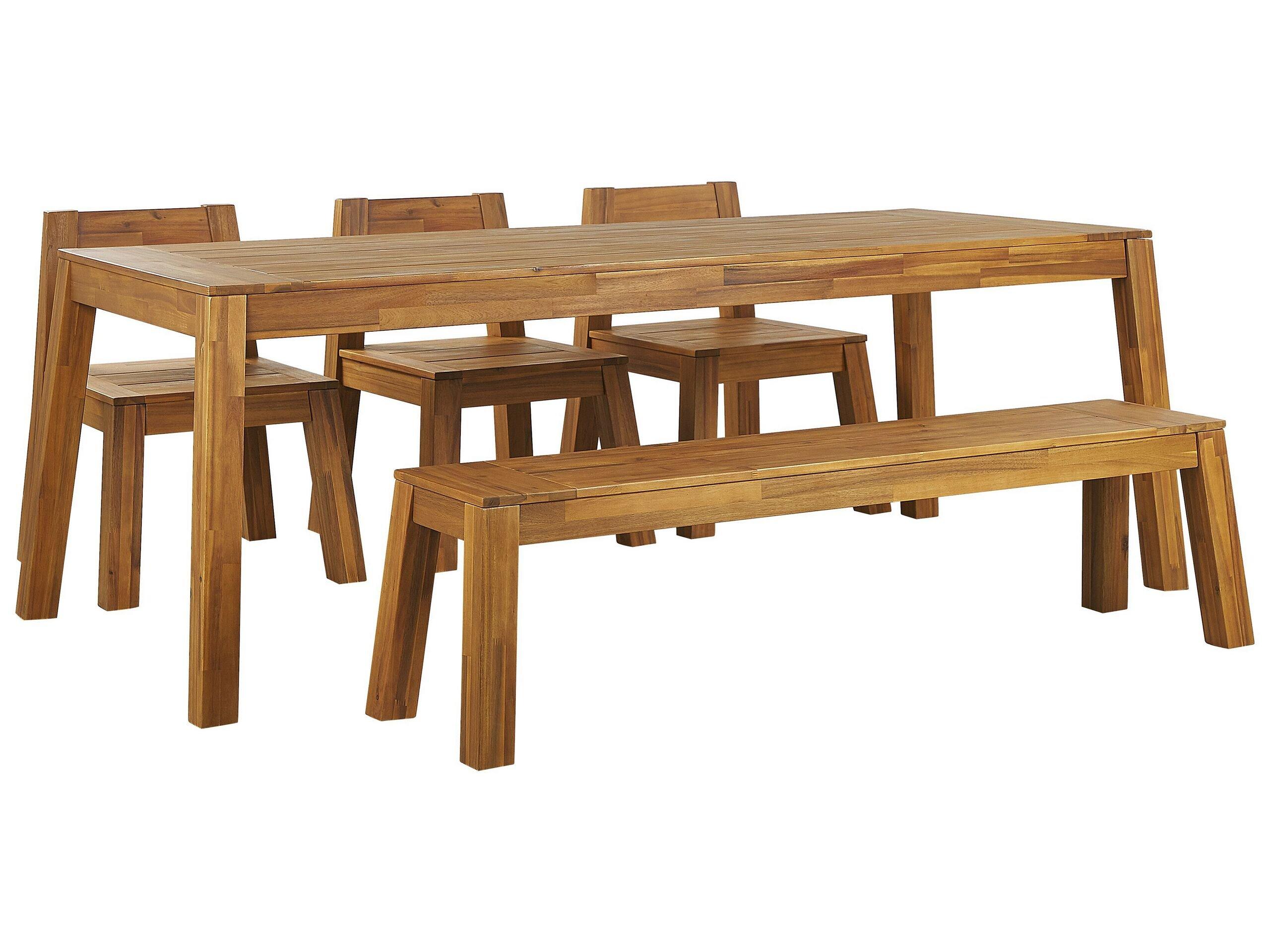 Beliani Tables avec chaises et banc en Acacia Traditionnel LIVORNO  