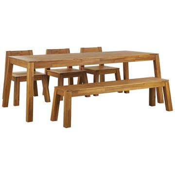 Tables avec chaises et banc en Acacia Traditionnel LIVORNO