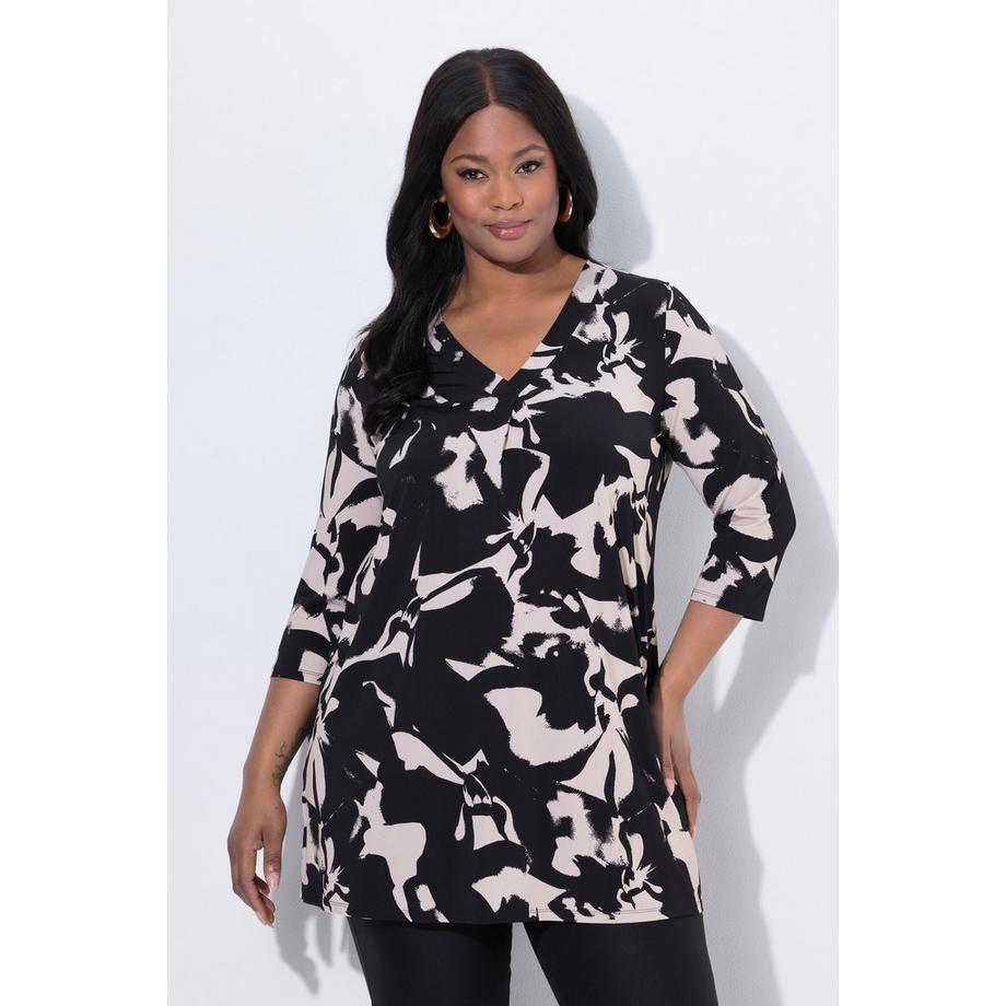 Ulla Popken Slinkyshirt A-Linie V-Ausschnitt 3/4-Arm  