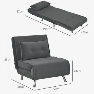 Northio – Chaise De Couchage Pliante, Fonction Lit, Canapé Simple, Coussin, Lit D'Appoint, Canapé Rembourré En Velours, Gris Foncé, 77X88X83Cm  