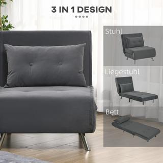 Northio – Chaise De Couchage Pliante, Fonction Lit, Canapé Simple, Coussin, Lit D'Appoint, Canapé Rembourré En Velours, Gris Foncé, 77X88X83Cm  