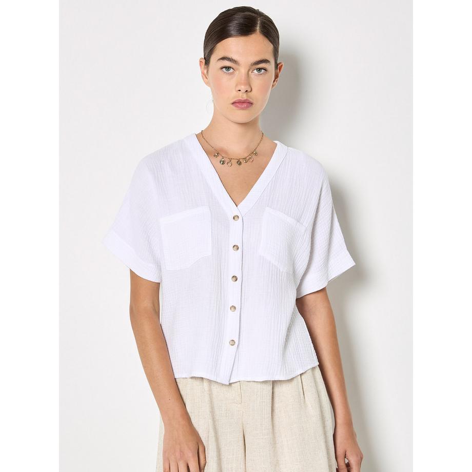 Strukturierte Bluse mit V-Ausschnitt