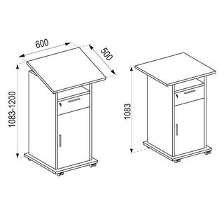 VCM Pupitre en bois pupitre mobile table haute roulante roulettes tiroir porte Melta  