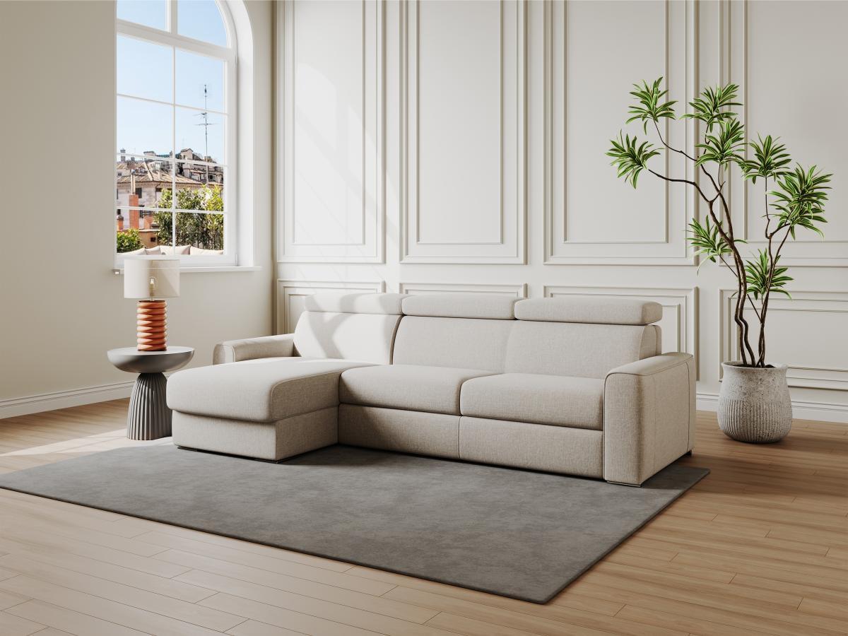 Vente-unique Ecksofa mit Matratze - Ecke wechselbar - Stoff - Beige - Liegefläche 140 cm - Matratze 14 cm - VIZIR  