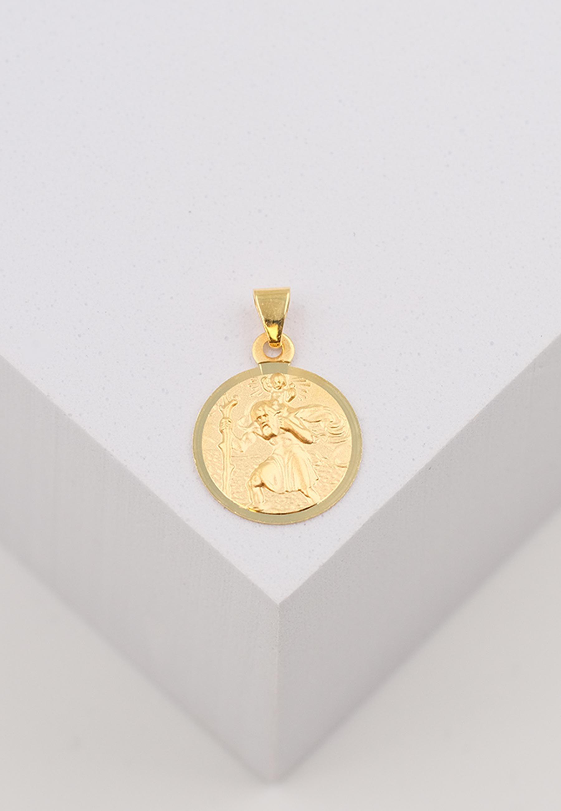 MUAU Schmuck  Anhänger Medaille Christophorus Gelbgold 750, 12mm 