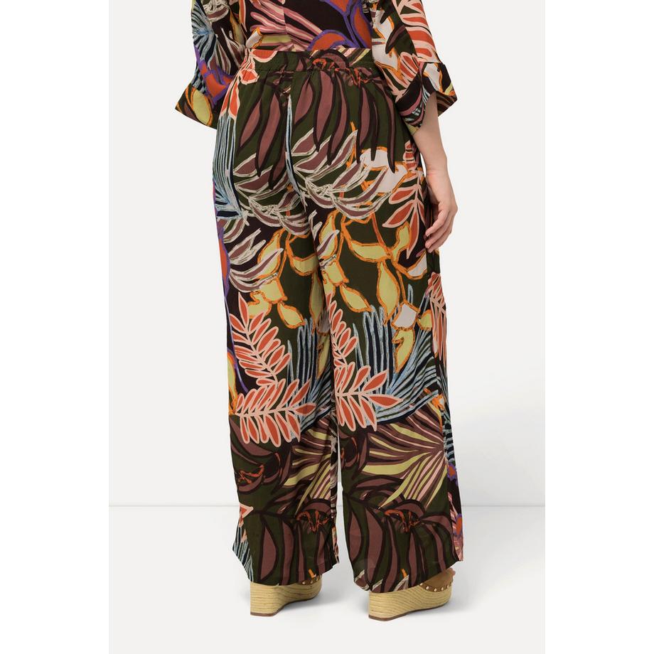 Ulla Popken Hose Blätter Weites Bein Elastikbund  