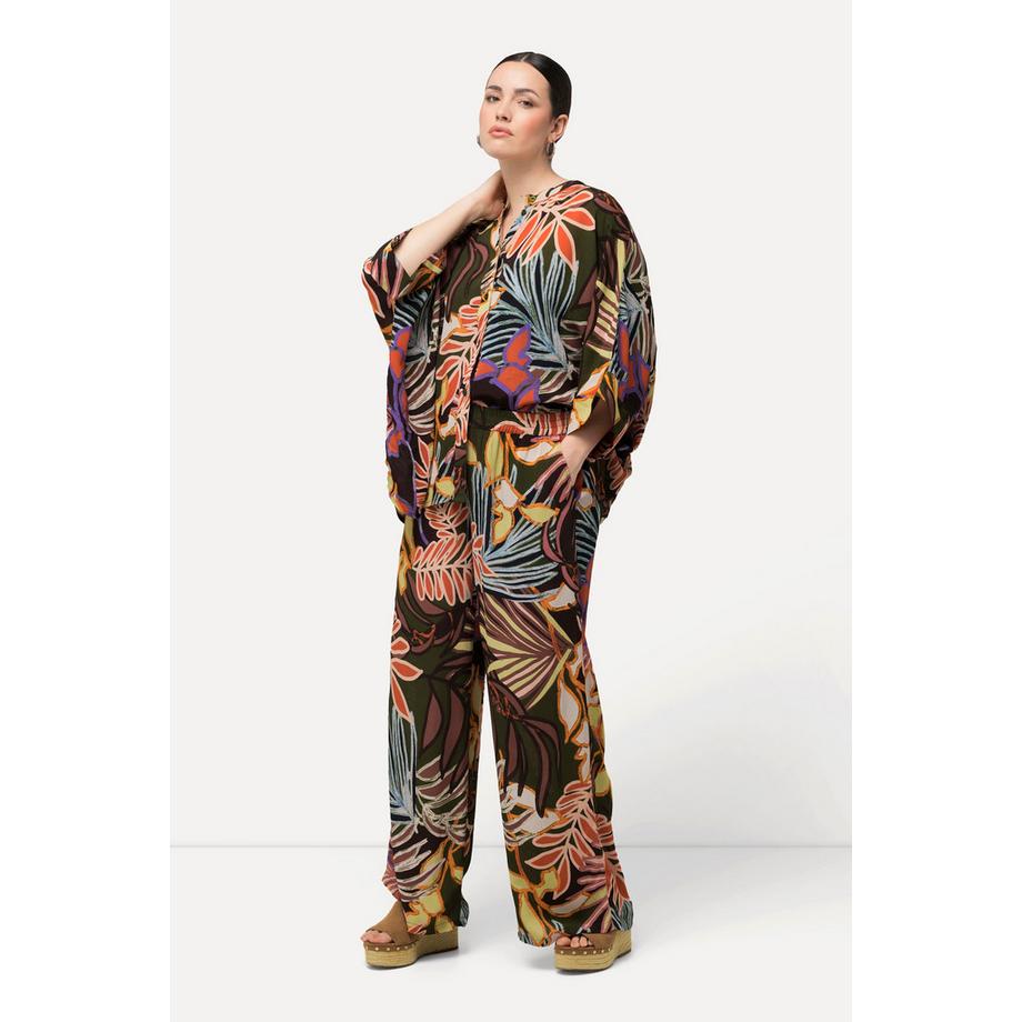 Ulla Popken Hose Blätter Weites Bein Elastikbund  