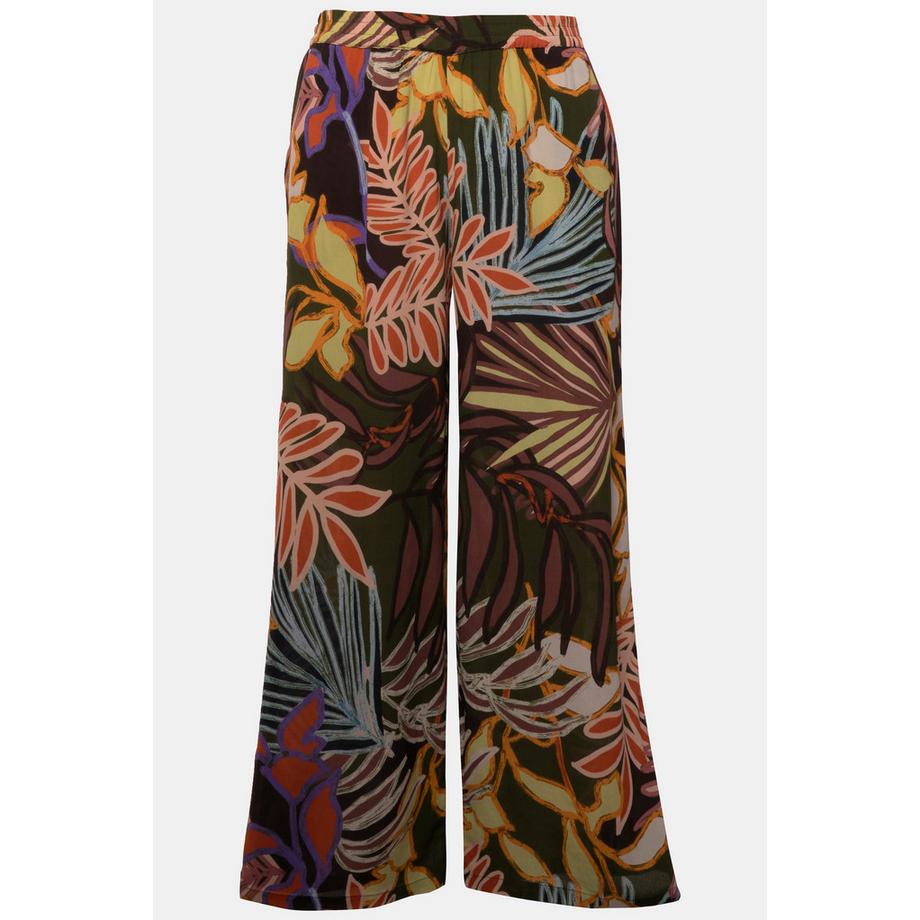 Ulla Popken Hose Blätter Weites Bein Elastikbund  