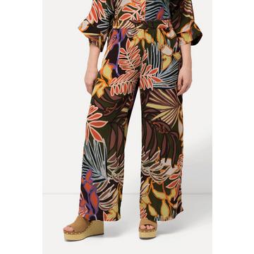 Pantalon à taille élastique, jambe large. Imprimé feuillage