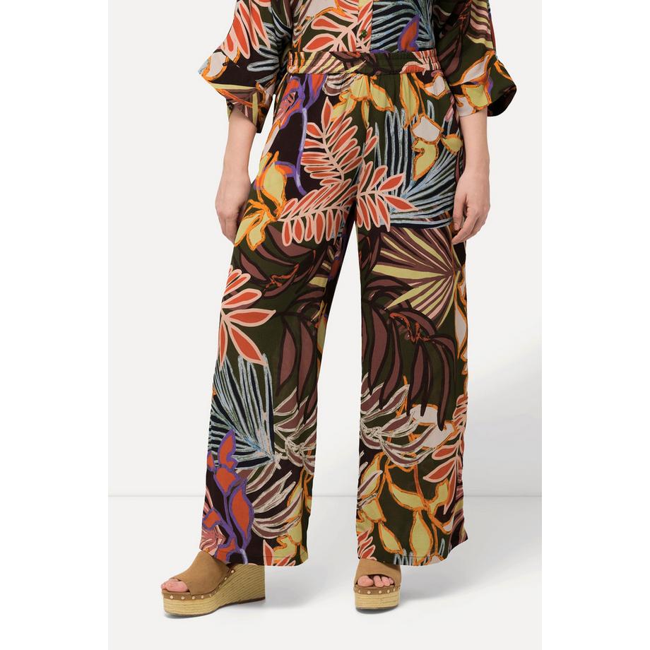 Ulla Popken Hose Blätter Weites Bein Elastikbund  