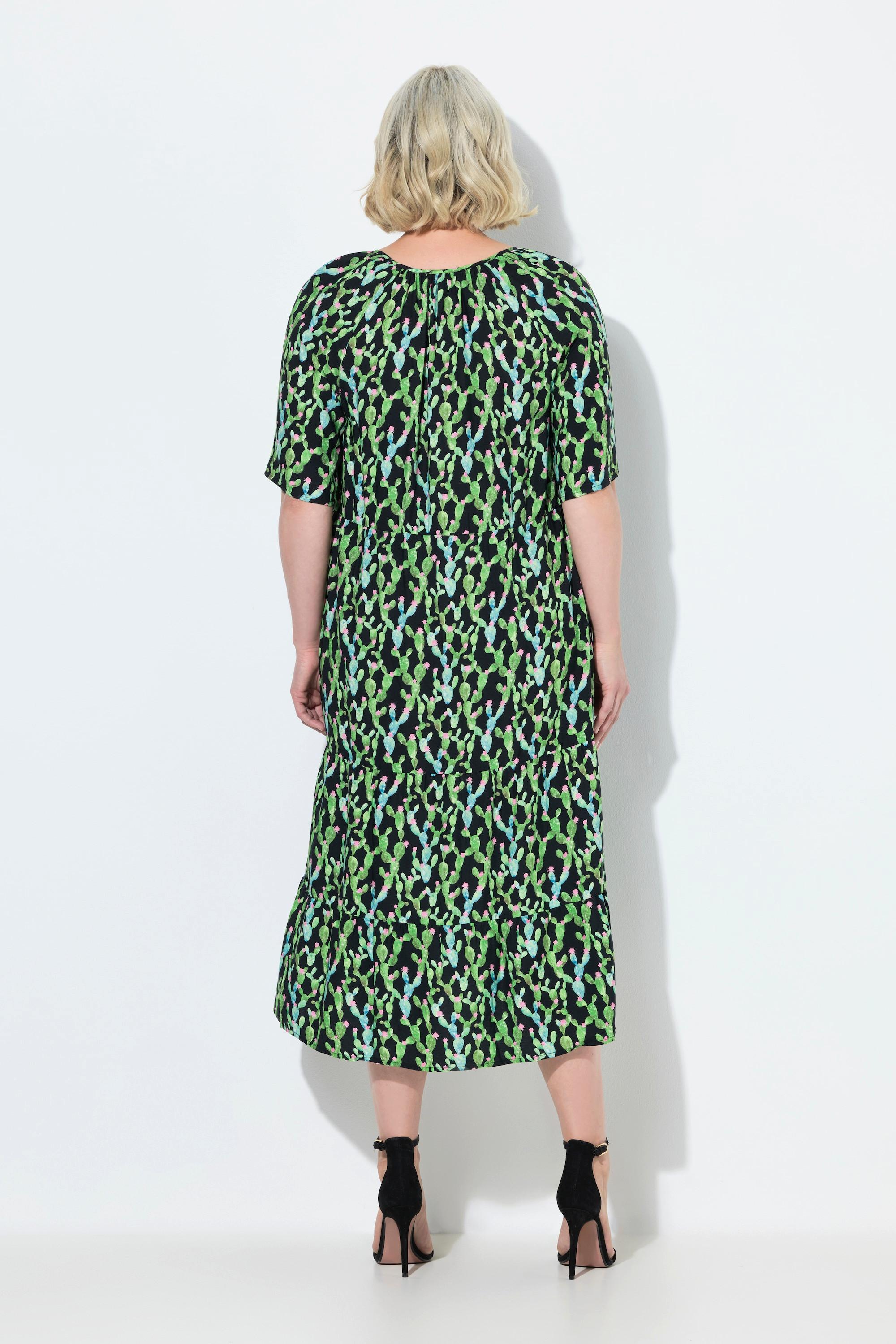 Ulla Popken Robe midi Coupe évasée Col tunisien Manches courtes  