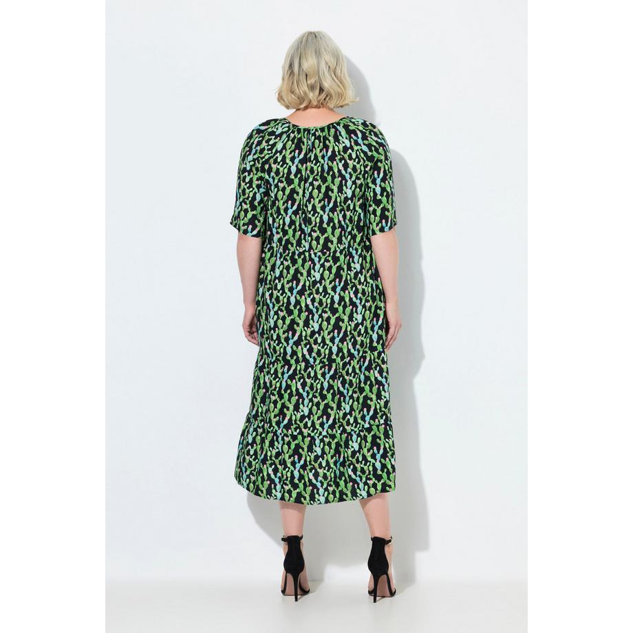 Ulla Popken Midikleid A-Linie Tunika-Ausschnitt Halbarm  