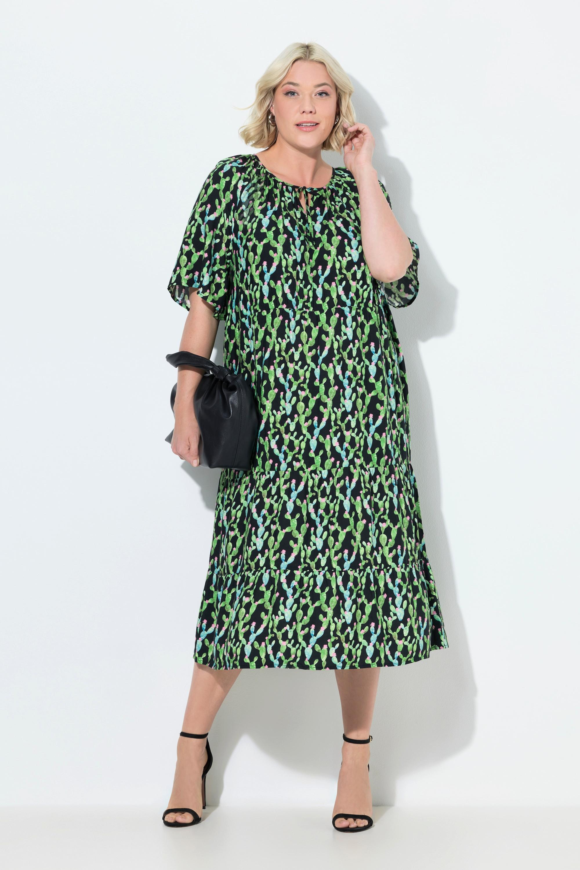 Ulla Popken Robe midi Coupe évasée Col tunisien Manches courtes  