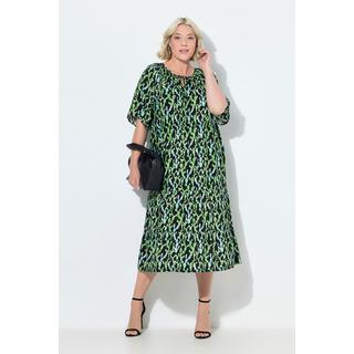 Ulla Popken Robe midi Coupe évasée Col tunisien Manches courtes  