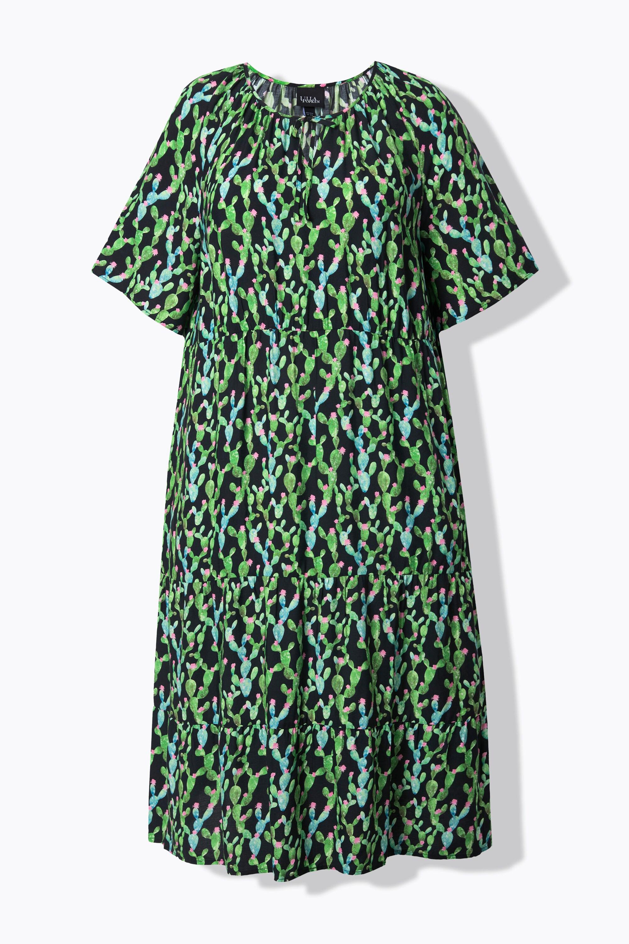 Ulla Popken Robe midi Coupe évasée Col tunisien Manches courtes  