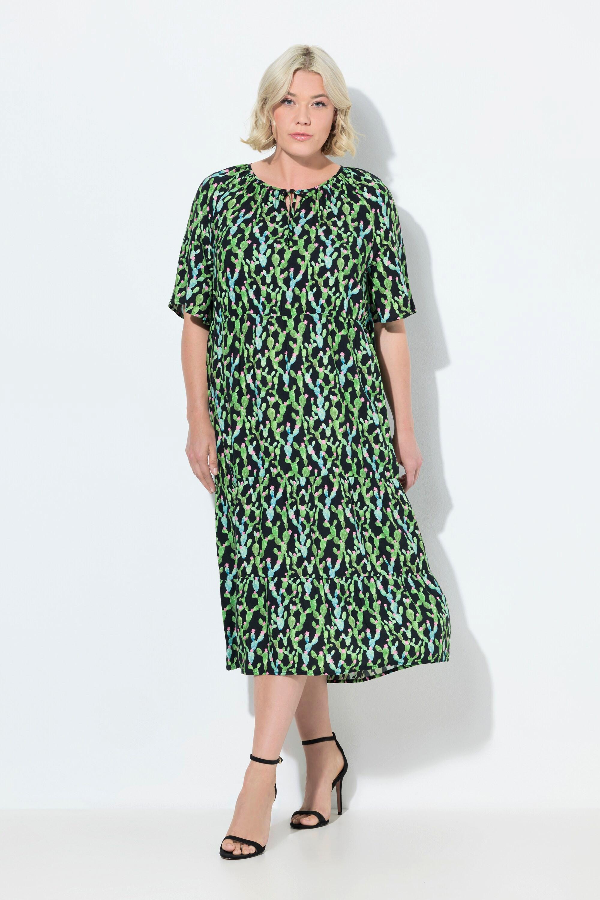 Ulla Popken Robe midi Coupe évasée Col tunisien Manches courtes  