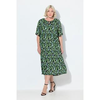 Ulla Popken Robe midi Coupe évasée Col tunisien Manches courtes  