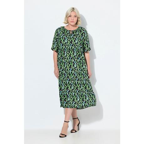 Ulla Popken Robe midi Coupe évasée Col tunisien Manches courtes  