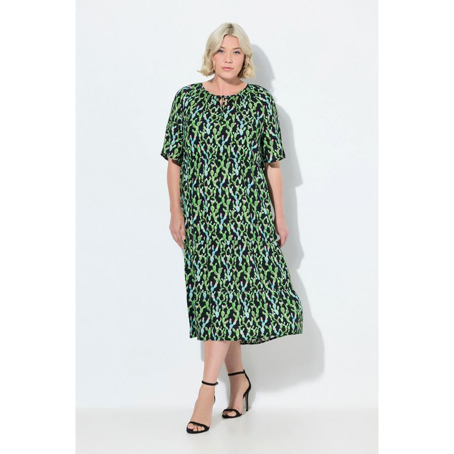 Ulla Popken Midikleid A-Linie Tunika-Ausschnitt Halbarm  