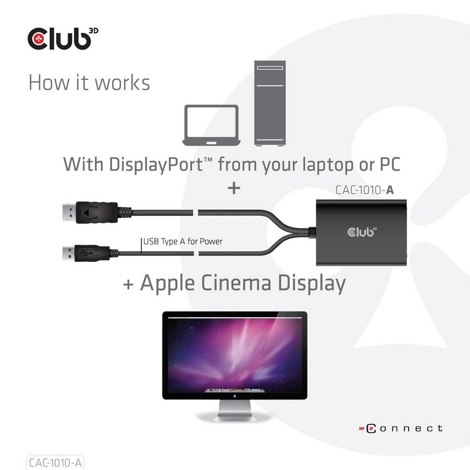 Club3D  CLUB3D DisplayPort to Dual Link DVI-D HDCP OFF version Active Adapter M/F for Apple Cinema Displays 