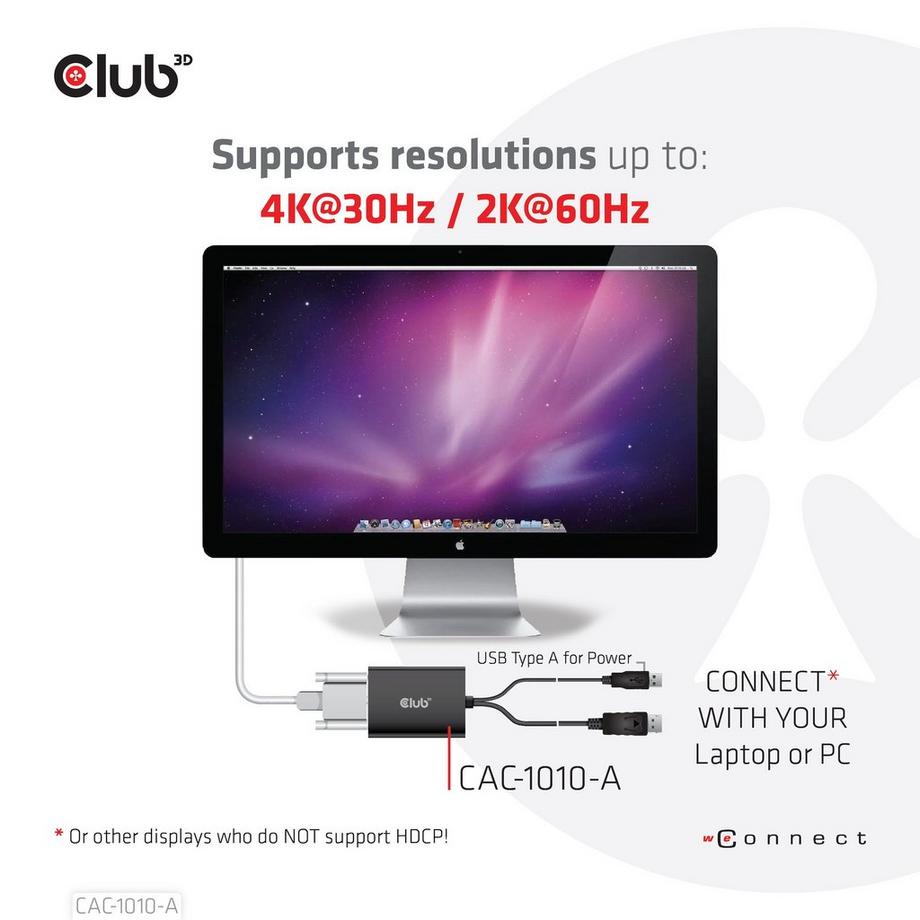 Club3D  CLUB3D DisplayPort to Dual Link DVI-D HDCP OFF version Active Adapter M/F for Apple Cinema Displays 