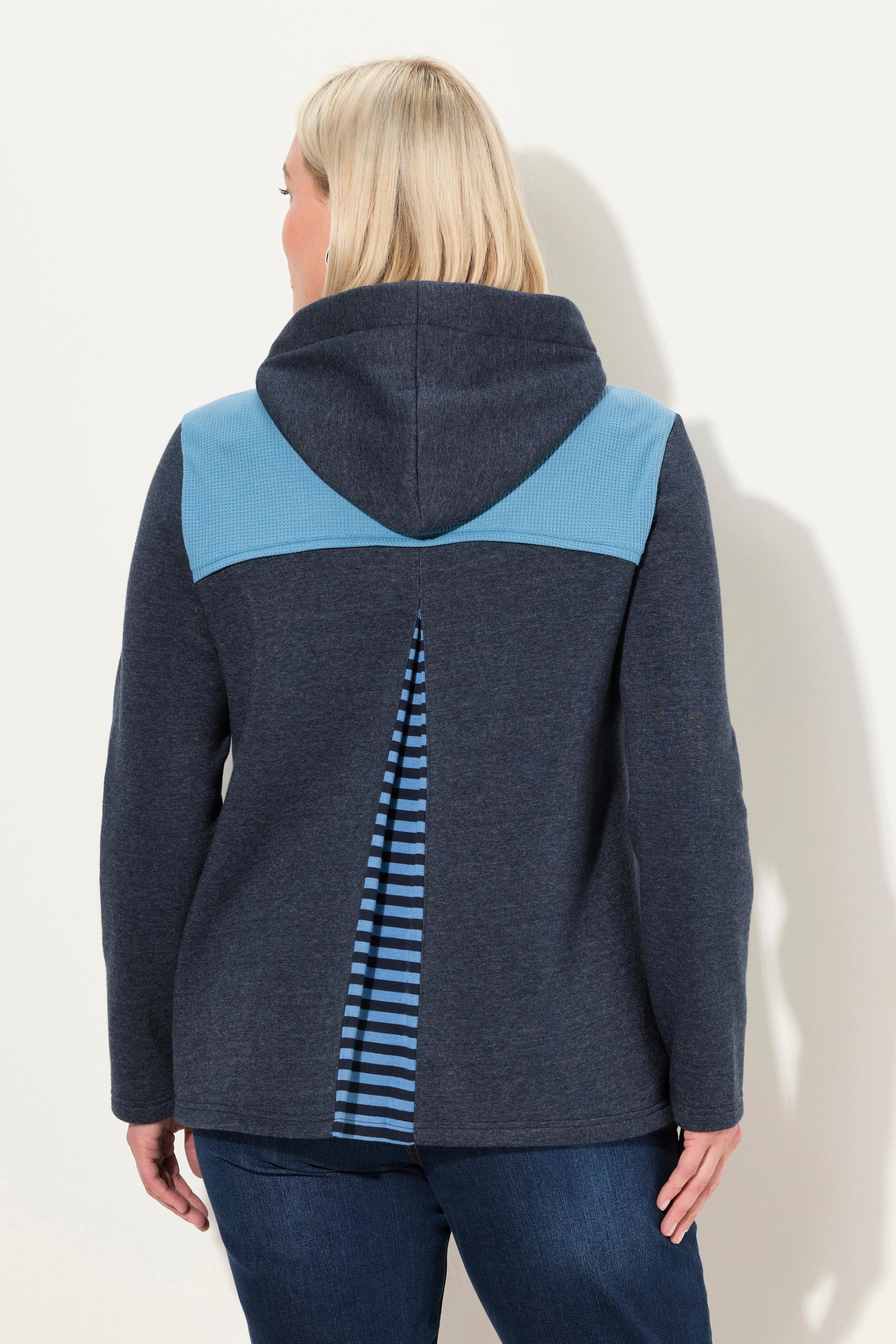 Ulla Popken  Sweat-shirt à capuche, tissu nid d'abeille, manches longues, coupe évasée 