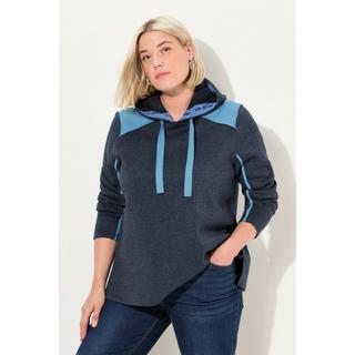 Ulla Popken  Sweat-shirt à capuche, tissu nid d'abeille, manches longues, coupe évasée 