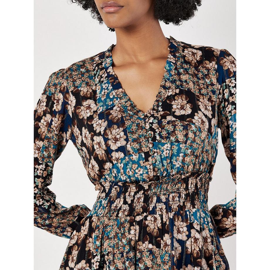 APRICOT Floral Chatoyant Patchwork Mini Robe  