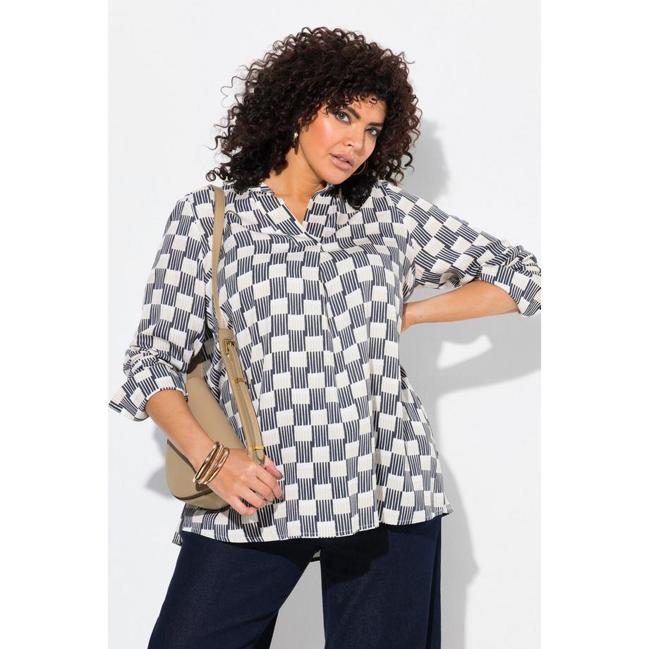 Ulla Popken Tunika A-Linie Stehkragen V-Ausschnitt Langarm  