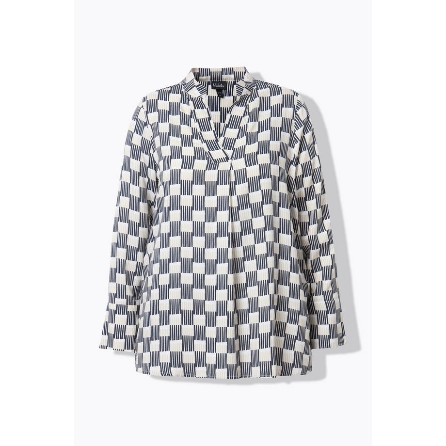 Ulla Popken Tunika A-Linie Stehkragen V-Ausschnitt Langarm  