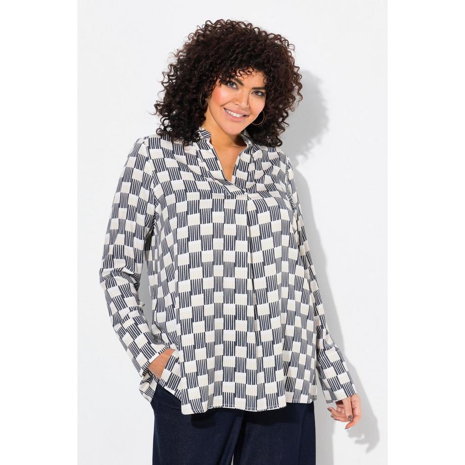 Ulla Popken Tunika A-Linie Stehkragen V-Ausschnitt Langarm  