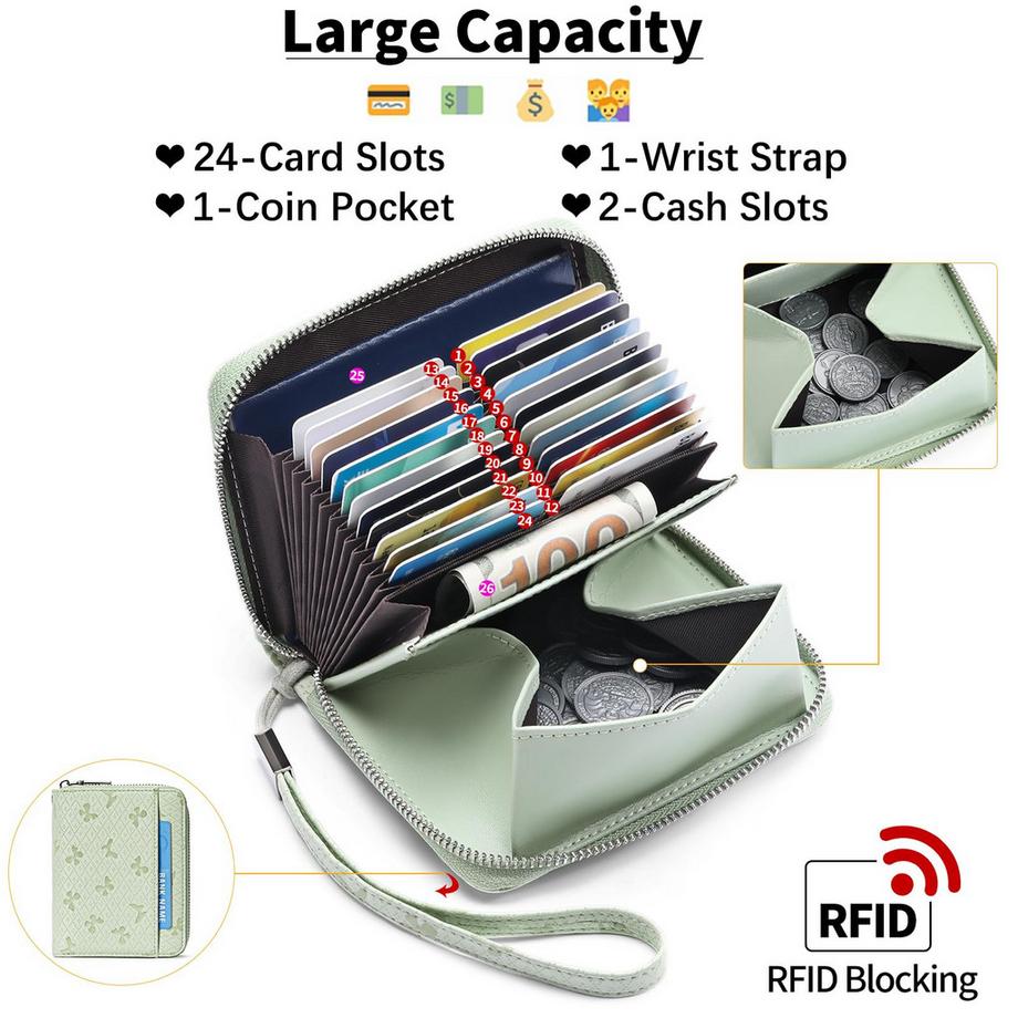 Only-bags.store Portefeuille Étui En Cuir Pour Cartes de Crédit Avec Protection RFID, Portefeuille à Fermeture Éclair, Portefeuille de Style Orgue  