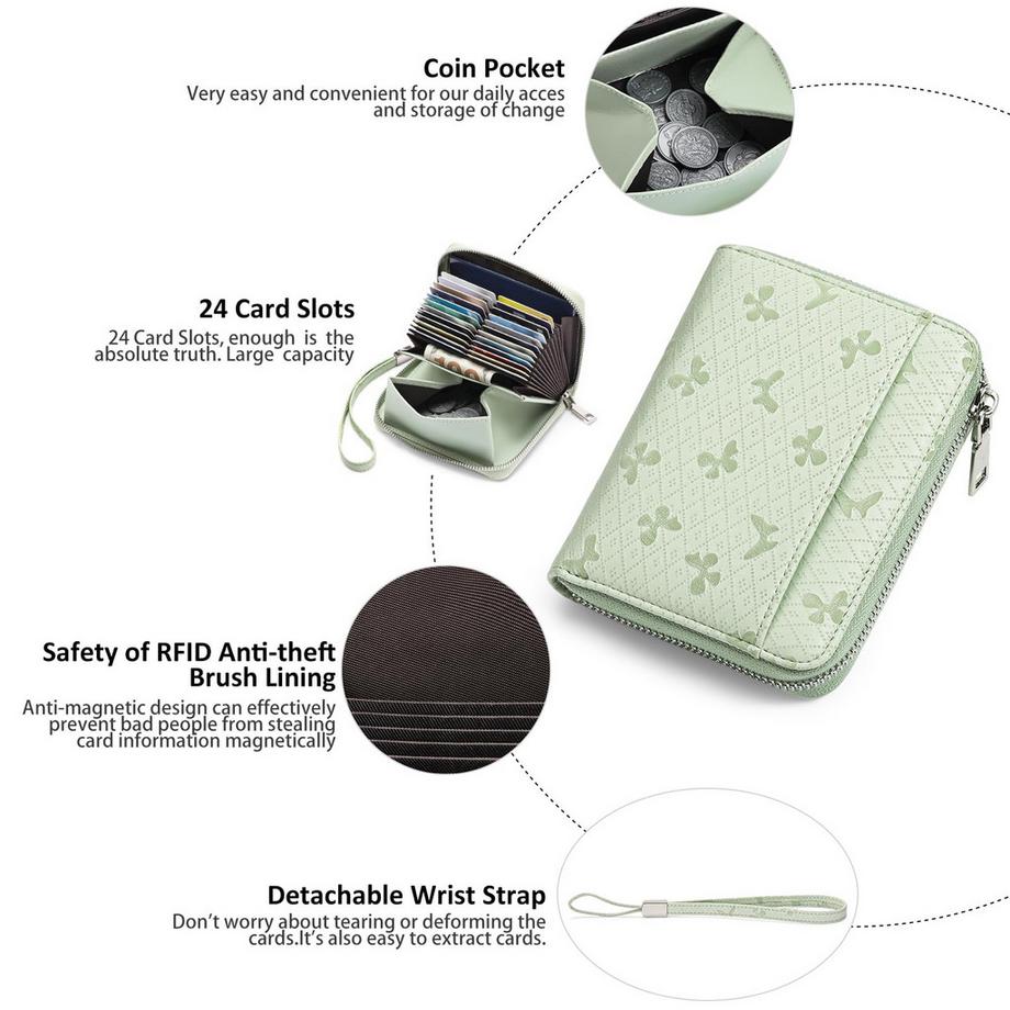 Only-bags.store Portefeuille Étui En Cuir Pour Cartes de Crédit Avec Protection RFID, Portefeuille à Fermeture Éclair, Portefeuille de Style Orgue  