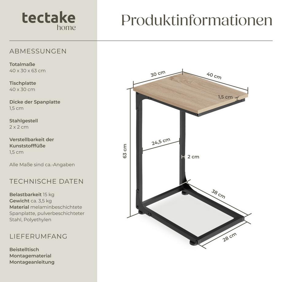 Tectake Table d'appoint ERIE style industriel  