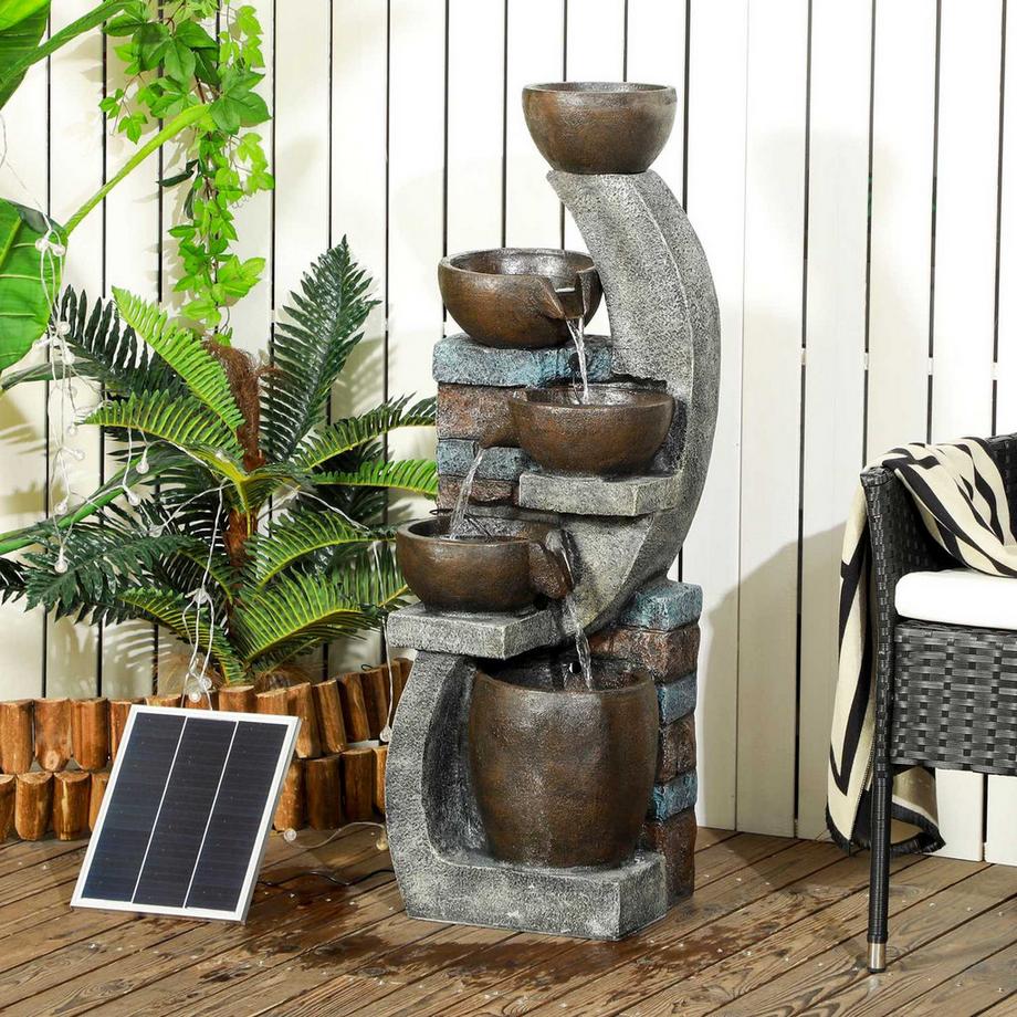 Northio  Gartenbrunnen Solar Springbrunnen Zierbrunnen Led Beleuchtung 5 Stufen Garten Terrasse Kunstharz 37X35X107Cm 