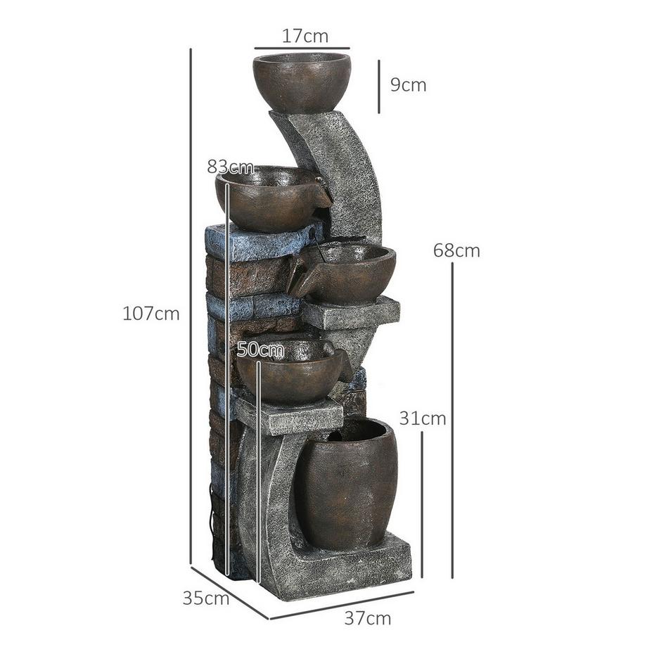 Northio  Gartenbrunnen Solar Springbrunnen Zierbrunnen Led Beleuchtung 5 Stufen Garten Terrasse Kunstharz 37X35X107Cm 