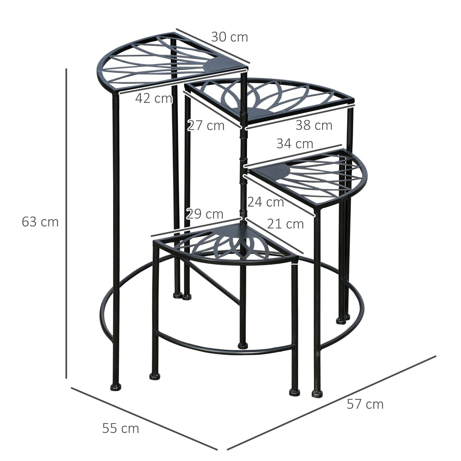 Northio Blumenregal Klappbare Pflanzentreppe mit 4 Etagen, Stahl, Schwarz, 57 x 55 x 63 cm, für Garten & Balkon  