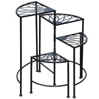 Northio Blumenregal Klappbare Pflanzentreppe mit 4 Etagen, Stahl, Schwarz, 57 x 55 x 63 cm, für Garten & Balkon  