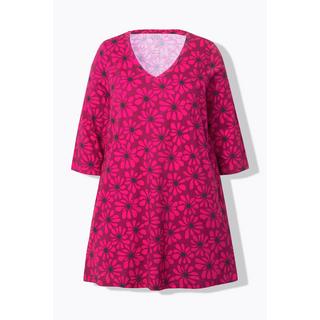 Ulla Popken  Longshirt, Blüten, A-Linie, V-Ausschnitt, 3/4-Arm 