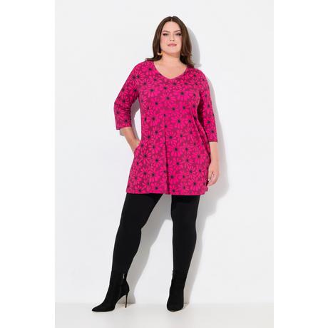 Ulla Popken  Longshirt, Blüten, A-Linie, V-Ausschnitt, 3/4-Arm 